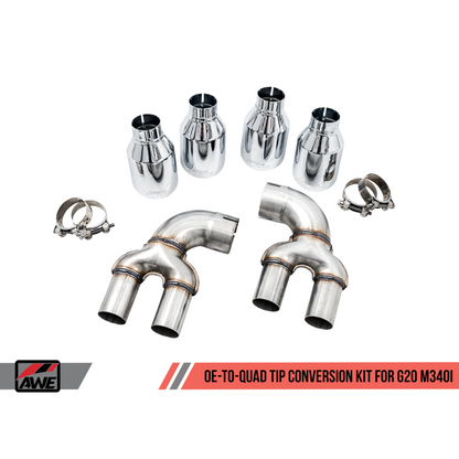 AWE Tuning 2019+ BMW M340i (G20) OE-Config-To-Quad Tip Conversion Kit - Chrome Silver Tip