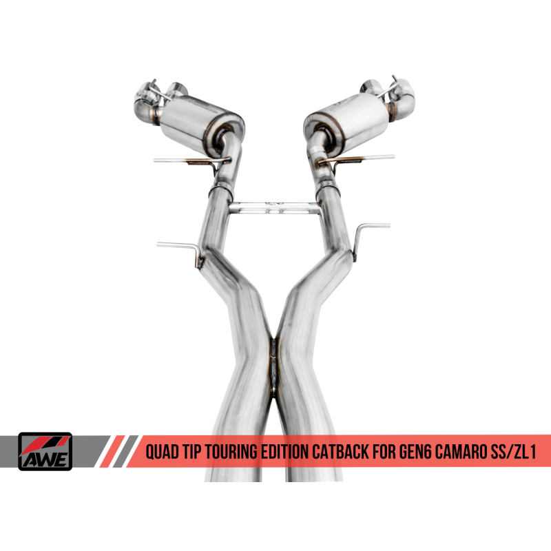 AWE Tuning 16-19 Chevy Camaro SS Non-Res Cat-Back Exhaust -Touring Edition (Quad Chrome Silver Tips)