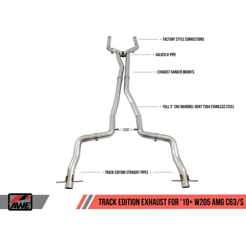 AWE Tuning 2019+ Mercedes-Benz C63/S AMG Sedan (W205) Track Edition Exhaust - No Tips