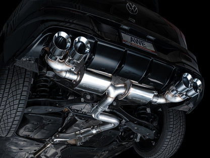 AWE Tuning MK8 Volkswagen Golf R 3in Touring Edition Quad Exhaust - Chrome Silver Tips