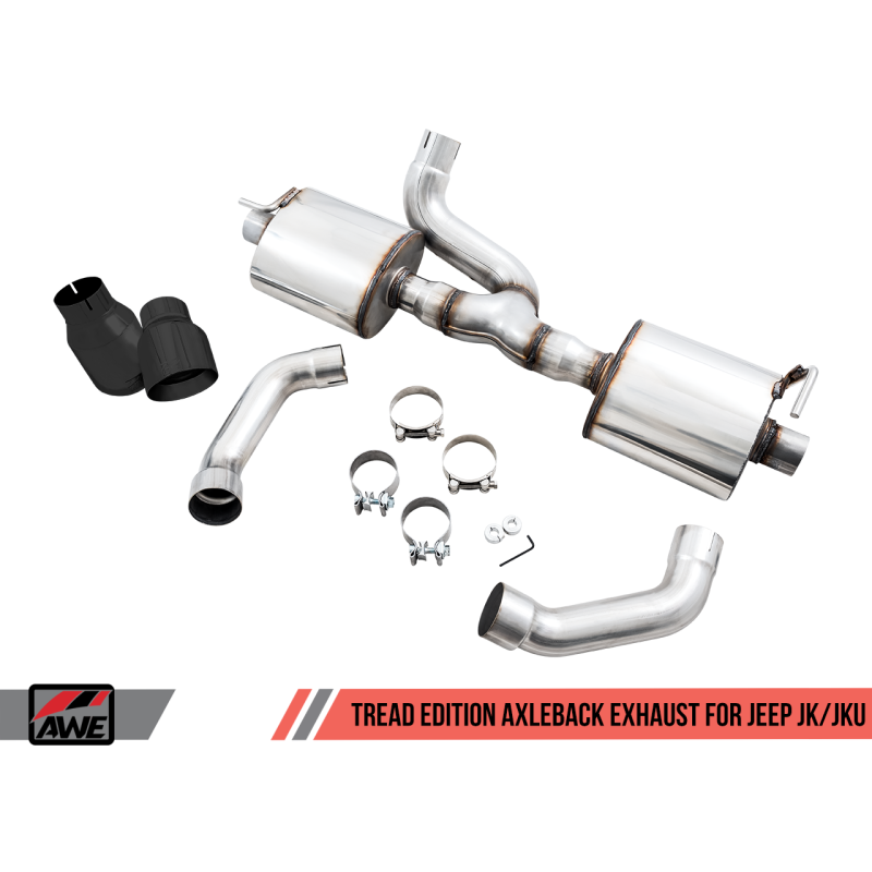 AWE Tuning 07-18 Jeep Wrangler JK/JKU 3.6L Tread Edition Axle-Back Dual Exhaust - Diamond Black Tips