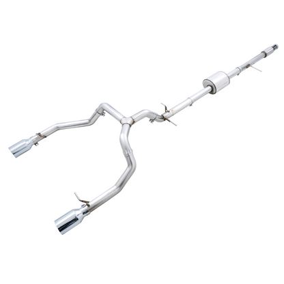 AWE Tuning 4th Gen GM 1500 5.3L 0FG Catback Split Rear Exit (Flat Bumper) - Quad Chrome Tips