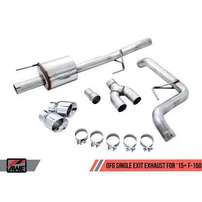 AWE Tuning 2015+ Ford F-150 0FG Single Exit Performance Exhaust System w/4.5in Chrome Silver Tips