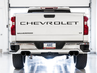 AWE Tuning 4th Gen GM 1500 6.2L 0FG Cat-Back Split Rear Exit (w/ Bumper Cutouts) - Quad Diamond Tips