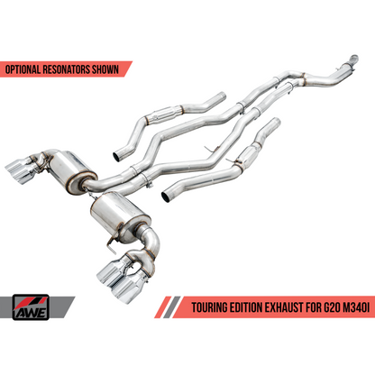 AWE Tuning 2019+ BMW M340i (G20) Resonated Touring Edition Exhaust - Quad Chrome Silver Tips