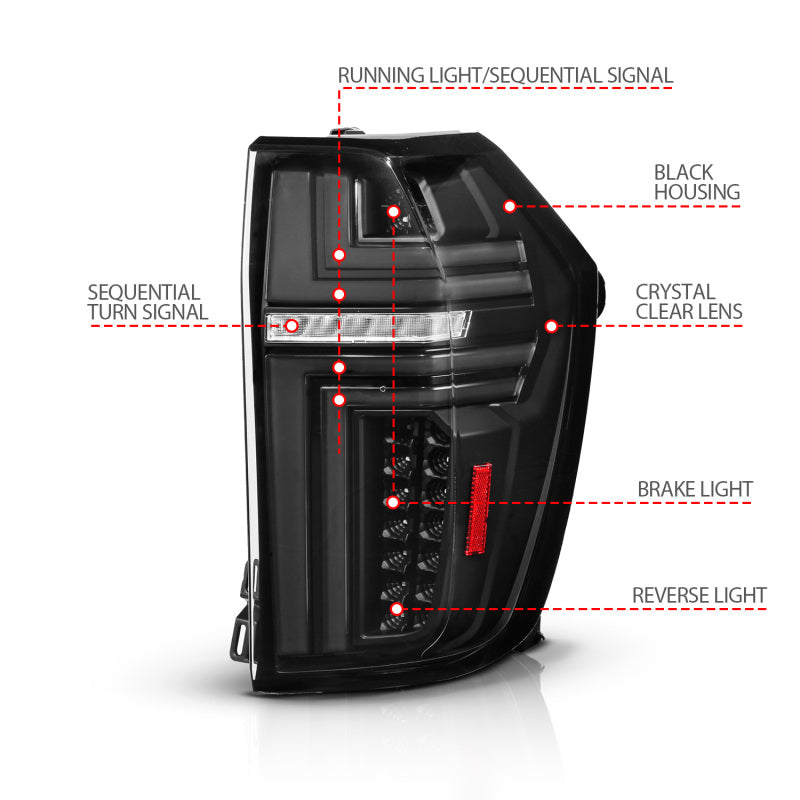 ANZO 21-24 Chevy Suburban/Tahoe Full LED Tail Lights SeqSig Black - Pair