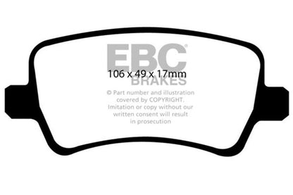 EBC 11+ Volvo S60 2.5 Turbo T5 (300mm Front Rotors) Redstuff Rear Brake Pads Brake Pads - Performance