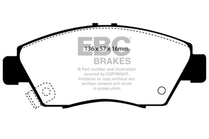 EBC 12 Acura ILX 1.5 Hybrid Redstuff Front Brake Pads Brake Pads - Performance