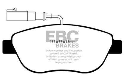 EBC 12+ Fiat 500 1.4 Turbo Abarth Greenstuff Front Brake Pads Brake Pads - Performance