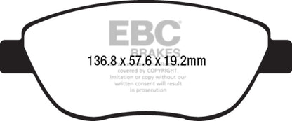 EBC 14 - 17 Fiat 500 Redstuff Ceramic Low Dust Front Brake Pads Brake Pads - Performance