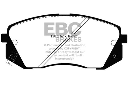EBC 15+ Hyundai Sonata 1.6 Turbo (Elec Park Brake) Redstuff Front Brake Pads Brake Pads - Performance