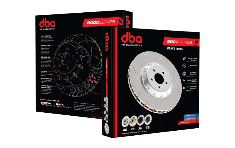 DBA 13-14 Chevrolet Corvette Z51 Front T3 2 Pc V2 Slotted 5000 Series Rotor w/Black Hat