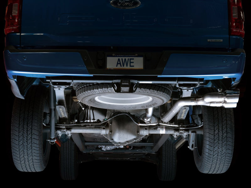 AWE Tuning 0FG 21+ Ford F150 Dual Side Exit Cat-Back Exhaust- 4.5in Chrome Silver Tips