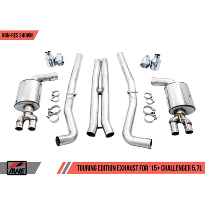 AWE Tuning 2017+ Challenger 5.7L Touring Edition Exhaust - Non-Resonated - Chrome Silver Quad Tips