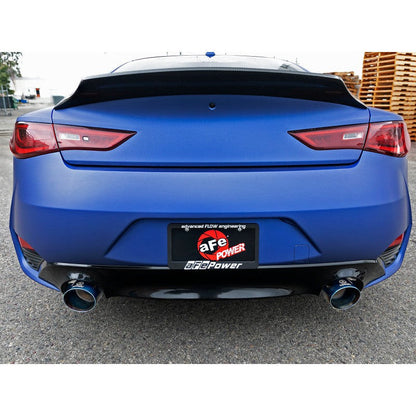 aFe POWER Takeda 2.5in 304 SS Axle-Back Exhaust w/ Blue Flame Tips 17-19 Infiniti Q60 V6-3.0L (tt)