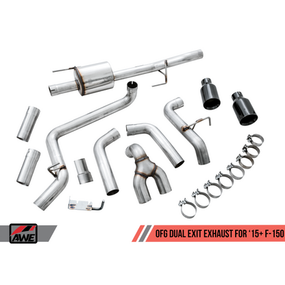 AWE Tuning 2015+ Ford F-150 0FG Dual Exit Performance Exhaust System w/5in Diamond Black Tips