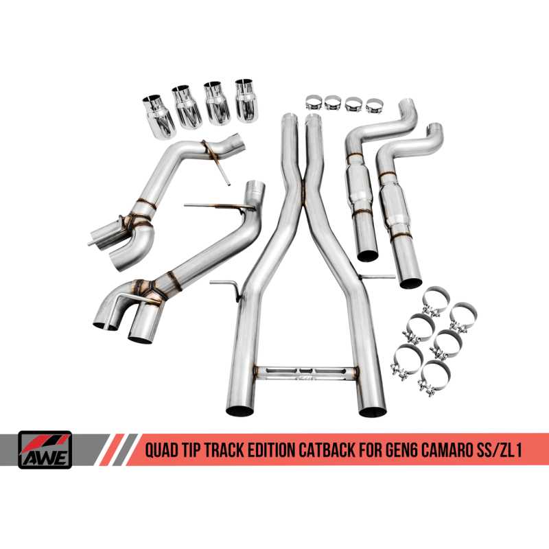 AWE Tuning 16-19 Chevy Camaro SS Non-Res Cat-Back Exhaust - Track Edition (Quad Chrome Silver Tips)