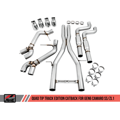 AWE Tuning 16-19 Chevy Camaro SS Non-Res Cat-Back Exhaust - Track Edition (Quad Chrome Silver Tips)