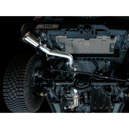AWE Tuning 2021+ Ford Bronco 0FG Single Rear Exit Exhaust w/Chrome Silver Tip & Bash Guard