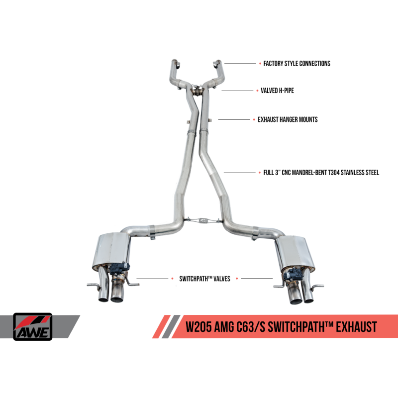 AWE Tuning Mercedes-Benz W205 AMG C63/S Sedan SwitchPath Exhaust System - for DPE Cars