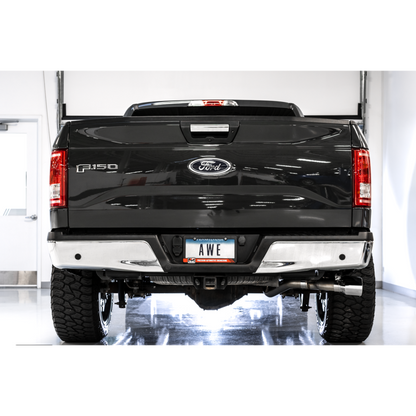 AWE Tuning 2015+ Ford F-150 0FG Single Exit Performance Exhaust System w/4.5in Chrome Silver Tips
