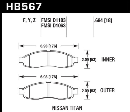 Hawk 04-06 Infiniti QX56 / 05-06 Armada / 04 Pathfinder / 04-07 Titan LTS Street Front Brake Pads