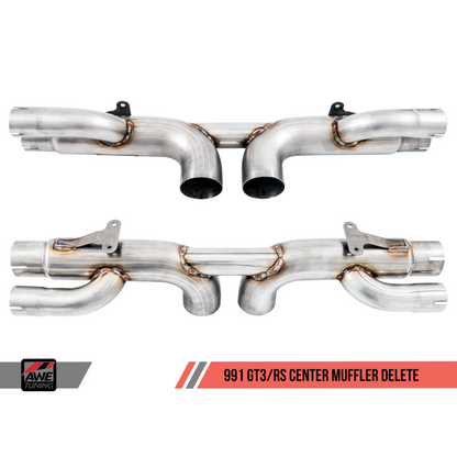 AWE Tuning Porsche 991 GT3 / RS Center Muffler Delete - Diamond Black Tips
