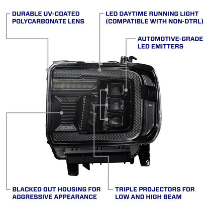 Form Lighting 2014+ GMC Sierra 1500/2500/3500 LED Projector Headlights Amber DRL (Pair)