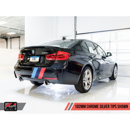 AWE Tuning BMW F3X 340i Touring Edition Axle-Back Exhaust - Chrome Silver Tips (102mm)