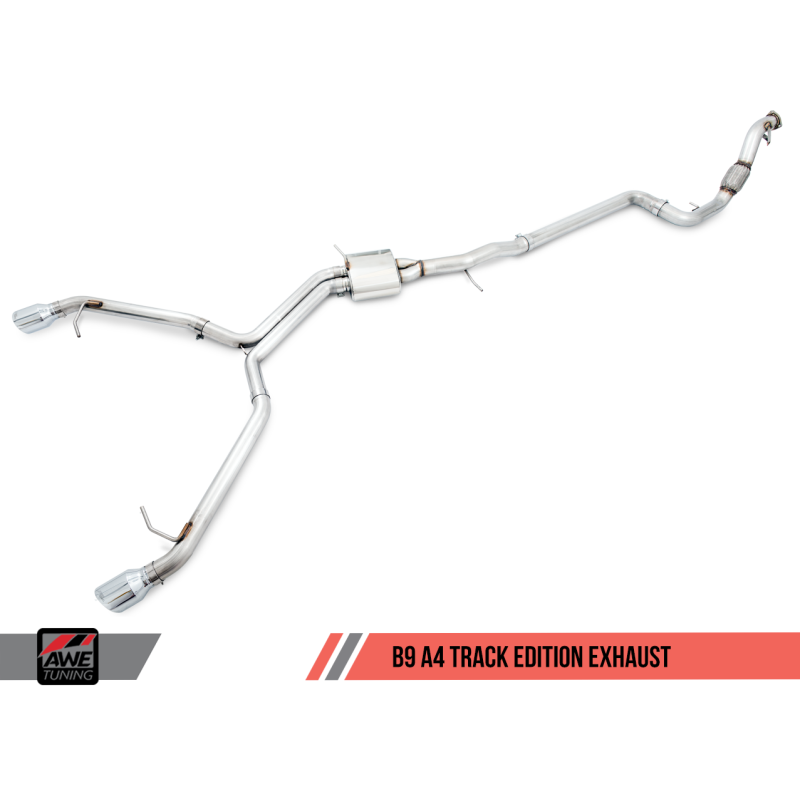 AWE Tuning Audi B9 A4 Track Edition Exhaust Dual Outlet - Chrome Silver Tips (Includes DP)