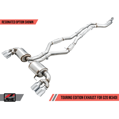 AWE Tuning 2019+ BMW M340i (G20) Resonated Touring Edition Exhaust - Quad Diamond Black Tips