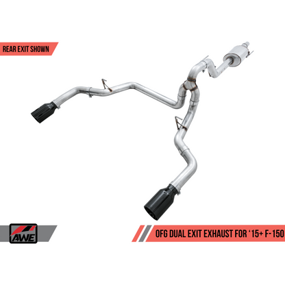 AWE Tuning 2015+ Ford F-150 0FG Dual Exit Performance Exhaust System w/5in Diamond Black Tips