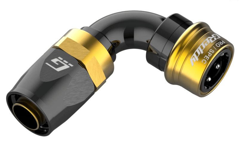 GReddy PRO/SPEC - 90 Degree AN16 Quick - Release Swivel Hose End(s) - Black / Gold anodized - Oil Line Kits - GReddy