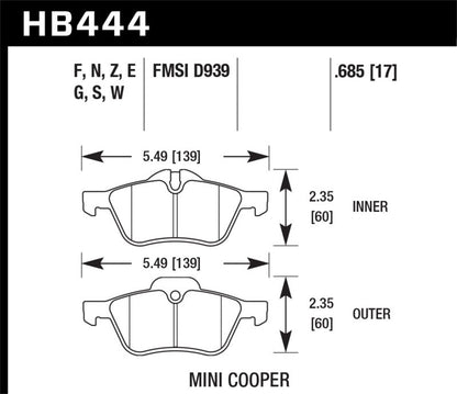Hawk 02-06 Mini Cooper / Cooper S HP+ Street Front Brake Pads-Brake Pads - Performance-Hawk Performance