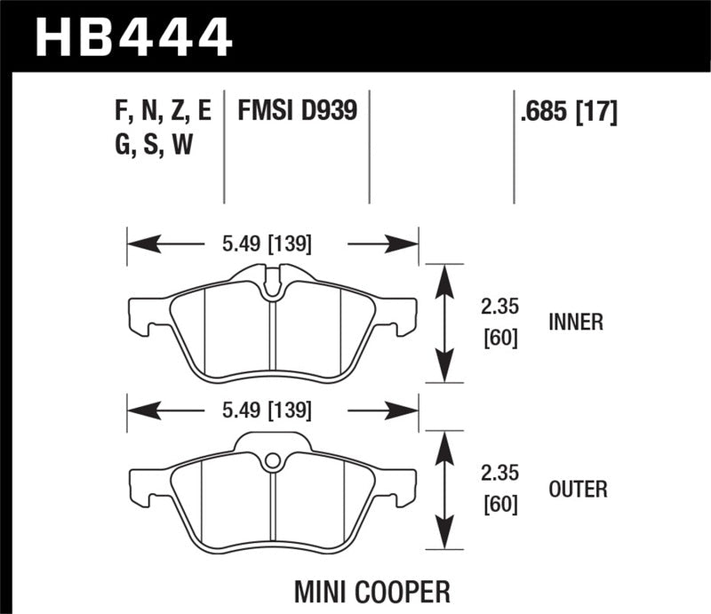 Hawk 02-06 Mini Cooper / Cooper S HP+ Street Front Brake Pads-Brake Pads - Performance-Hawk Performance