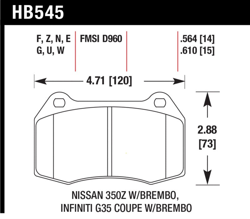 Hawk 03-07 G35/350z w/ Brembo Performance Ceramic Street Front Brake Pads-Brake Pads - Performance-Hawk Performance