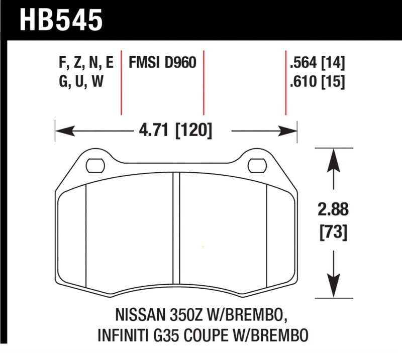 Hawk 03-07 G35/350z w/ Brembo Performance Ceramic Street Front Brake Pads-Brake Pads - Performance-Hawk Performance