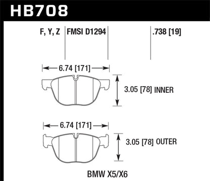 Hawk 07 - 08 BMW X5 3.0si/4.8i / 09 - 13 X5 Xdrive / 08 - 13 X6 Xdrive HPS Front Brake Pads Brake Pads - Performance