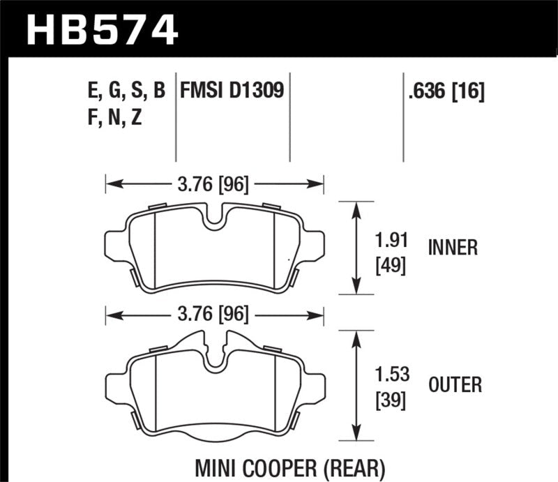 Hawk 07+ Mini Cooper HP+ Street Rear Brake Pads-Brake Pads - Performance-Hawk Performance