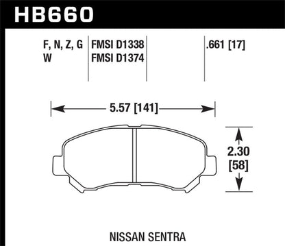 Hawk 09-10 Nissan Maxima / 08-10 Rogue / 07-09 Sentra SE-R / 10 Sentra SE-R M/T HPS Street Front Br-Brake Pads - Performance-Hawk Performance