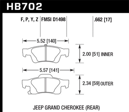 Hawk 11-12 Dodge Durango / 11-12 Jeep Grand Cherokee LTS Rear Street Brake Pads-Brake Pads - OE-Hawk Performance