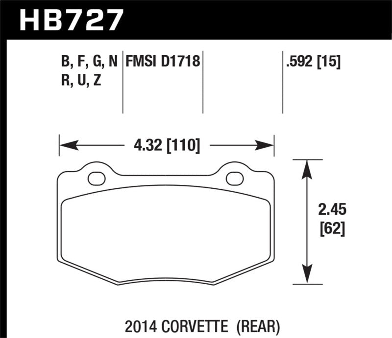 Hawk 14-15 Chevrolet Corvette Stingray Z51 (w/ J55 Brake Package) HP+ Street Rear Brake Pads-Brake Pads - Performance-Hawk Performance