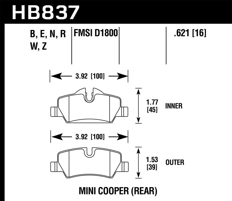 Hawk 14-17 Mini Cooper HPS 5.0 Rear Brake Pads-Brake Pads - Performance-Hawk Performance
