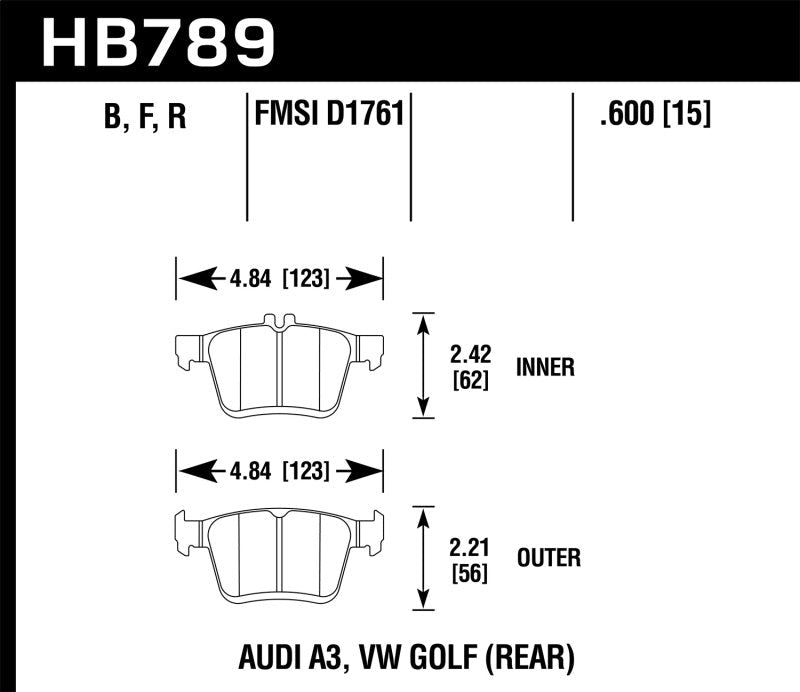 Hawk 15-20 Audi A3/S3 Performance Ceramic Street Rear Brake Pads-Brake Pads - Performance-Hawk Performance
