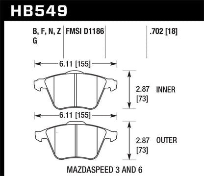 Hawk 2007-2013 Mazda 3 Mazdaspeed HPS 5.0 Front Brake Pads-Brake Pads - Performance-Hawk Performance