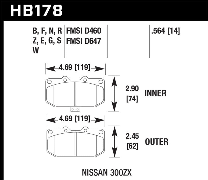 Hawk 2/1989-1996 Nissan 300ZX Base (Excl. Turbo) HPS 5.0 Front Brake Pads-Brake Pads - Performance-Hawk Performance
