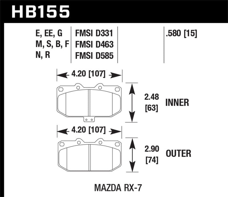 Hawk 86-95 Mazda RX-7 DTC-60 Race Front Brake Pads-Brake Pads - Racing-Hawk Performance
