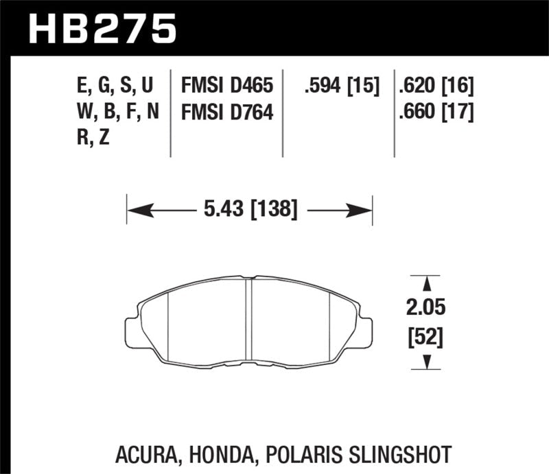 Hawk Honda 98-02 Accord / 06-11 Civic / Polaris Slingshot HT-10 Race Front Brake Pads (Two Pads/Box)-Brake Pads - Racing-Hawk Performance