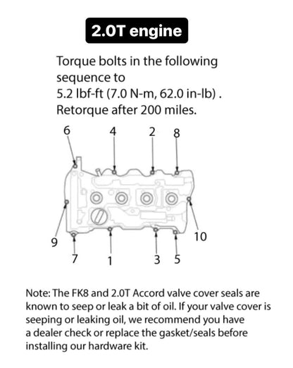 Chasing JS FK8/ DE5 / Civic / 2.0T Accord Valve Cover Bolt Kit