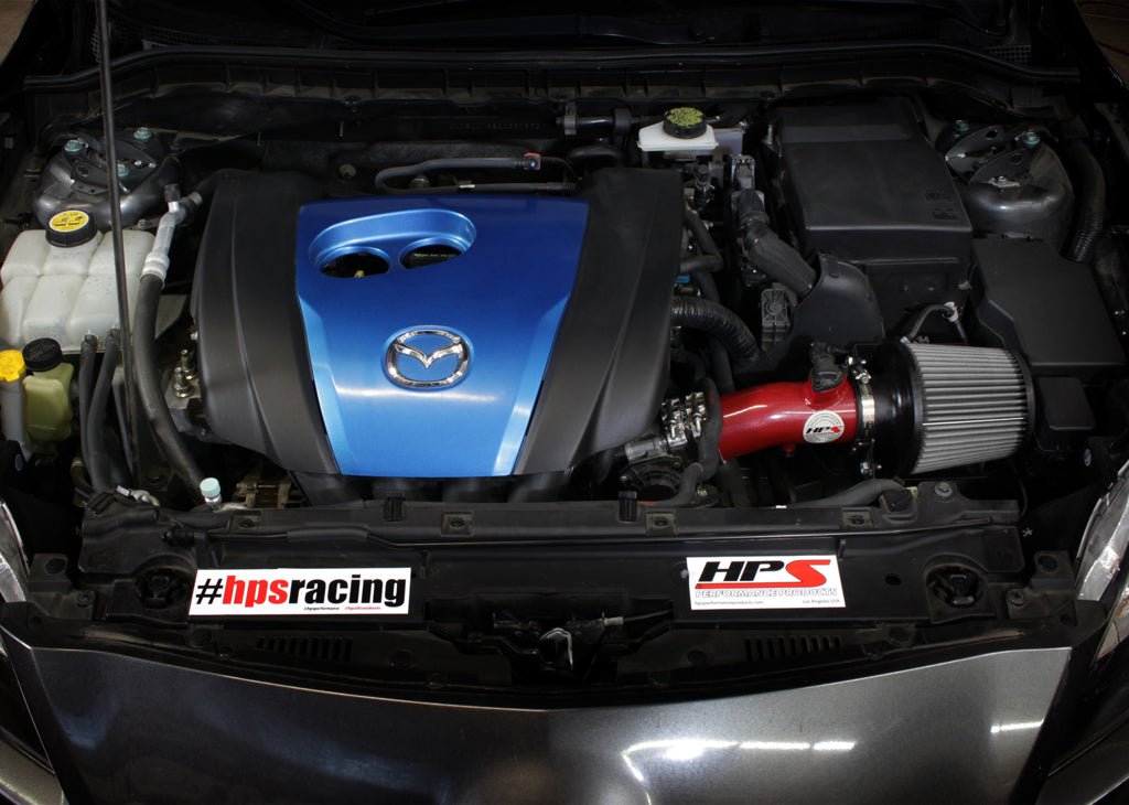 HPS Performance Shortram Air Intake Kit 2012 - 2013 Mazda Mazda3 2.0L Skyactiv, Includes Heat Shield, Red Air Intake Kit